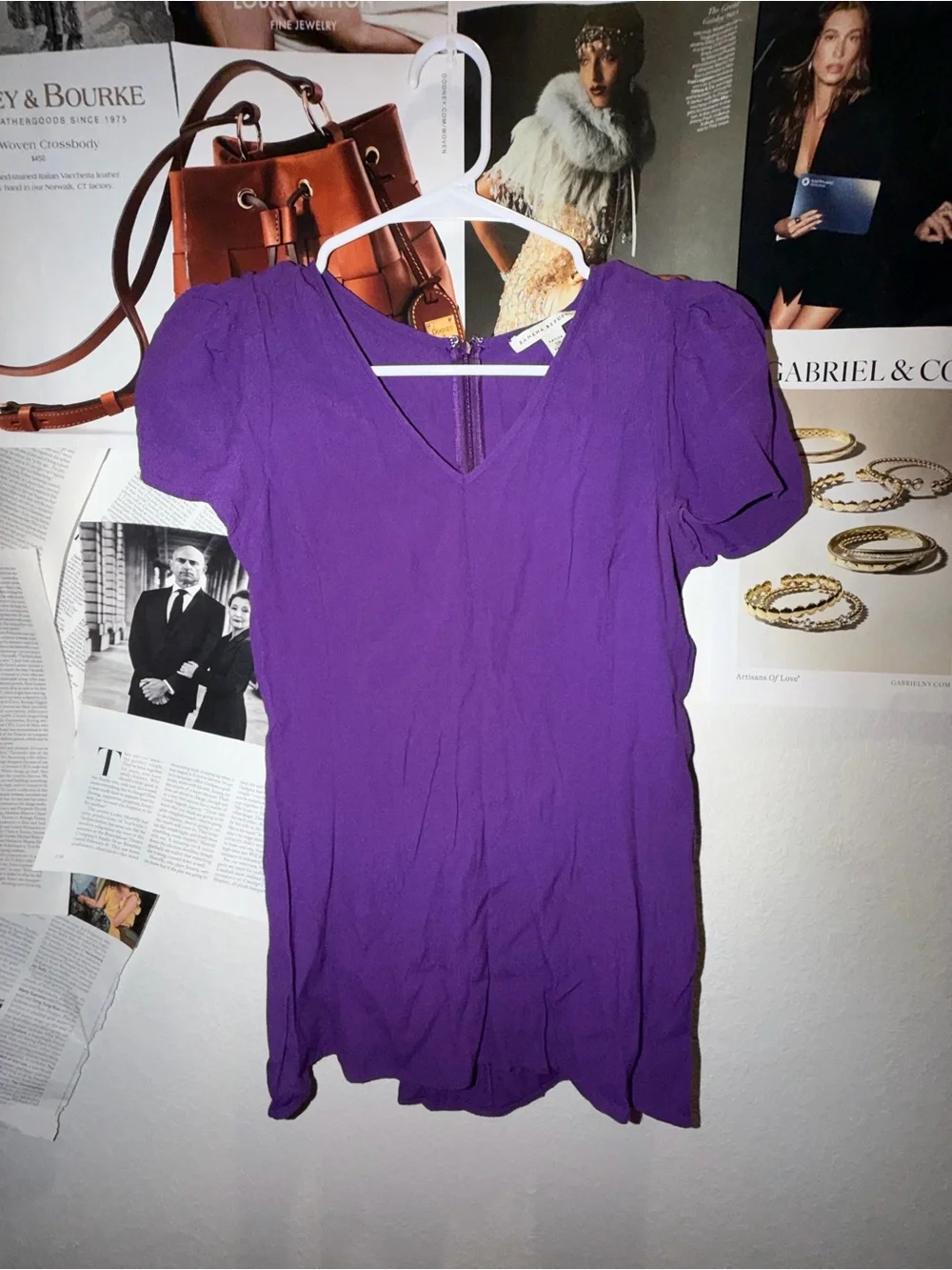 Banana Republic Purple V-Neck Puff Sleeve Blouse